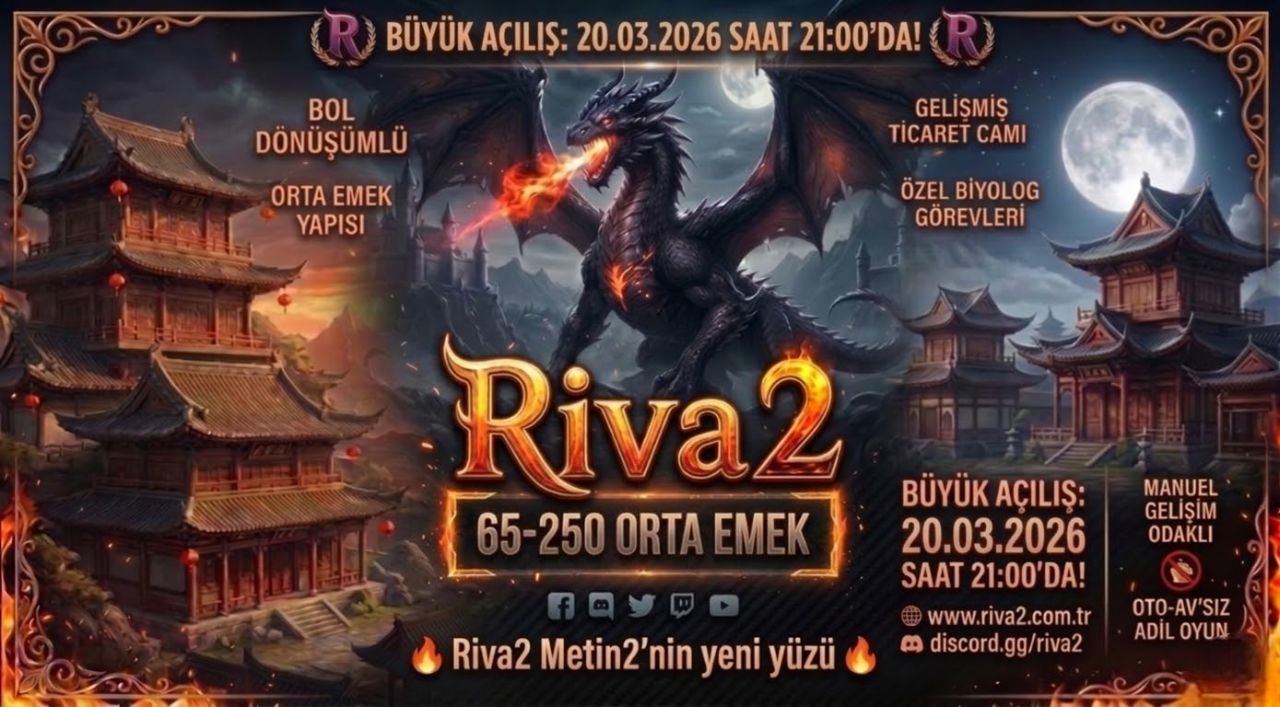 Riva Mt2 65-250 Bol Dönüşümlü Efsunlu Başlangıç Orta Emek Pvp Server - Metin2 Özel Sunucu Riva Mt2 65-250 Bol Dönüşümlü Efsunlu Başlangıç Orta Emek Pvp Server - Metin2 PVP Sunucu Bannerı