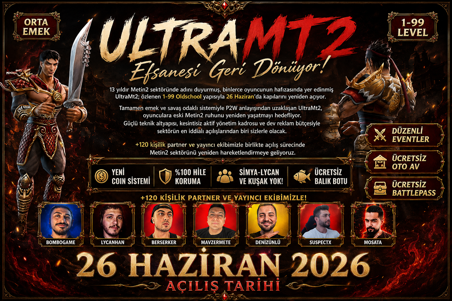 Ultra Mt2 1-99 Orta Emek Sınırsız Oto Avlı Pvp Server - Metin2 Özel Sunucu Ultra Mt2 1-99 Orta Emek Sınırsız Oto Avlı Pvp Server - Metin2 PVP Sunucu Bannerı