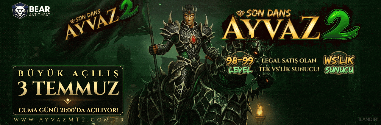 AyvazMT2 98-99 Wslik Server – Tek Tık Biyolog ve Kadim Efsun Altyapılı Saf PvP Deneyimi - Metin2 PVP Sunucu Bannerı