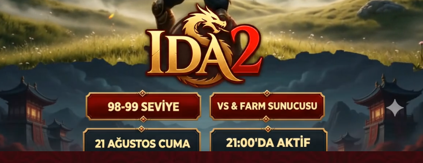 Ida2 98-99 VS & Farm – Kadim Efsun, Şampiyon PvM, Zar Sistemli 9.000 TL Ödüllü Metin2 PvP Server - Metin2 PVP Sunucu Bannerı