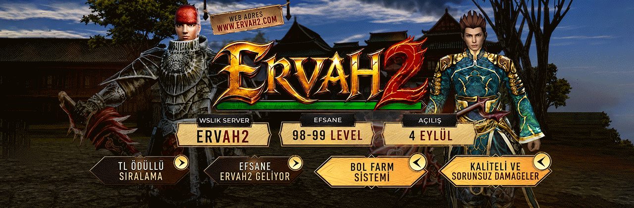 Ervah Mt2 98-99 WSlik Farm – 50.000 TL Ödül Havuzu, Türkiye'de İlk WSlik Kolezyum (LOM), Sınırsız ve Düzenli Farm Metin2 PvP Server - Metin2 PVP Sunucu Bannerı