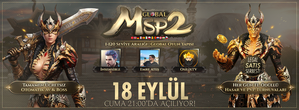 MSP2 Global 1-120 Global Server – Azad Baykanoğlu Güvencesi, Rascal AntiCheat + itemci.com Legal, +9 Kadim Efsunlu Başlangıçlı Metin2 PvP Server - Metin2 PVP Sunucu Bannerı